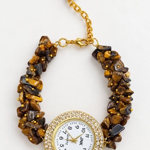 Pyrite raw stone bracelet with watch